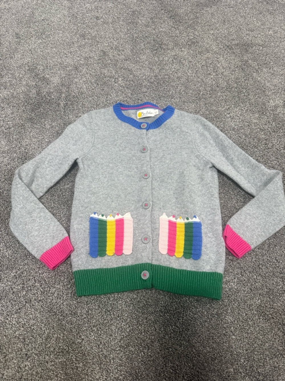 Mini Boden Gray Pencil Pockets Cardigan Sweater Sz 6-7 - Picture 2 of 5